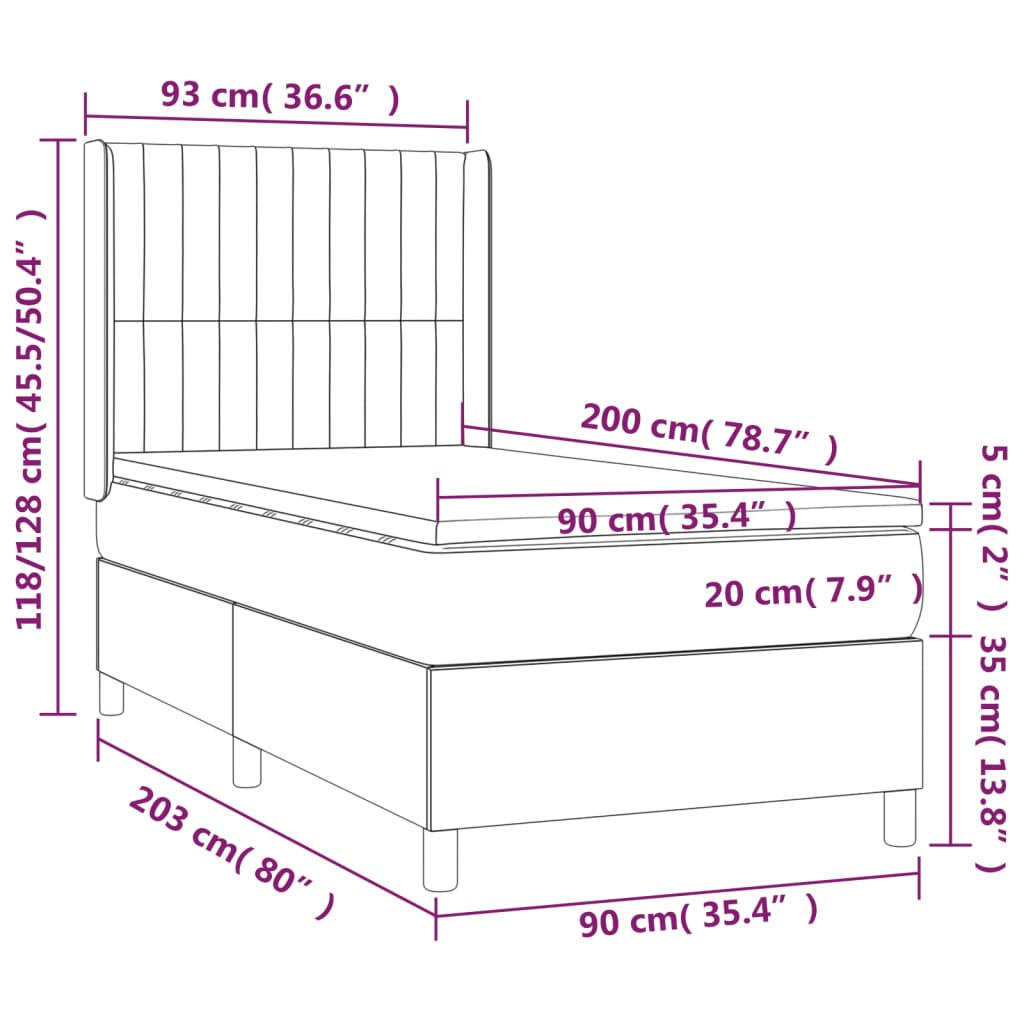 vidaXL Κρεβάτι Boxspring με Στρώμα Κρεμ 90x200 εκ.Υφασμάτινο