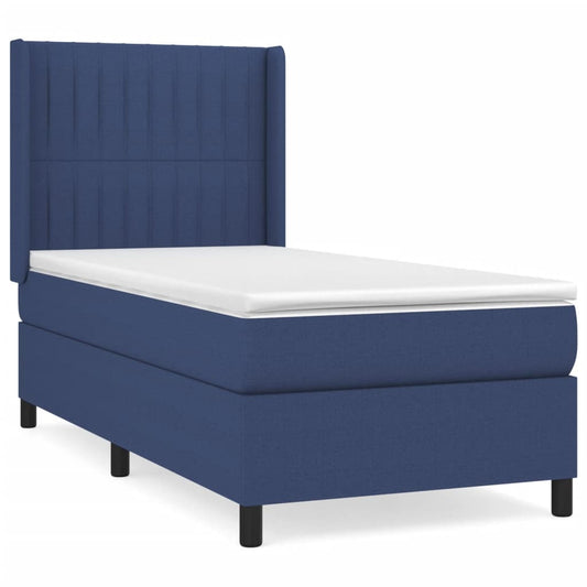 vidaXL Κρεβάτι Boxspring με Στρώμα Μπλε 90x200 εκ.Υφασμάτινο