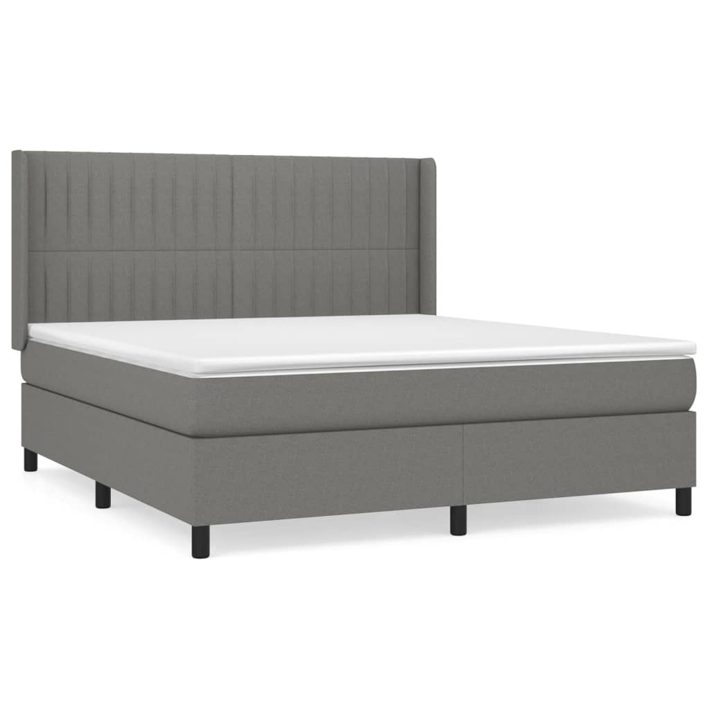 vidaXL Κρεβάτι Boxspring με Στρώμα Σκούρο Γκρι 180x200 εκ Υφασμάτιν