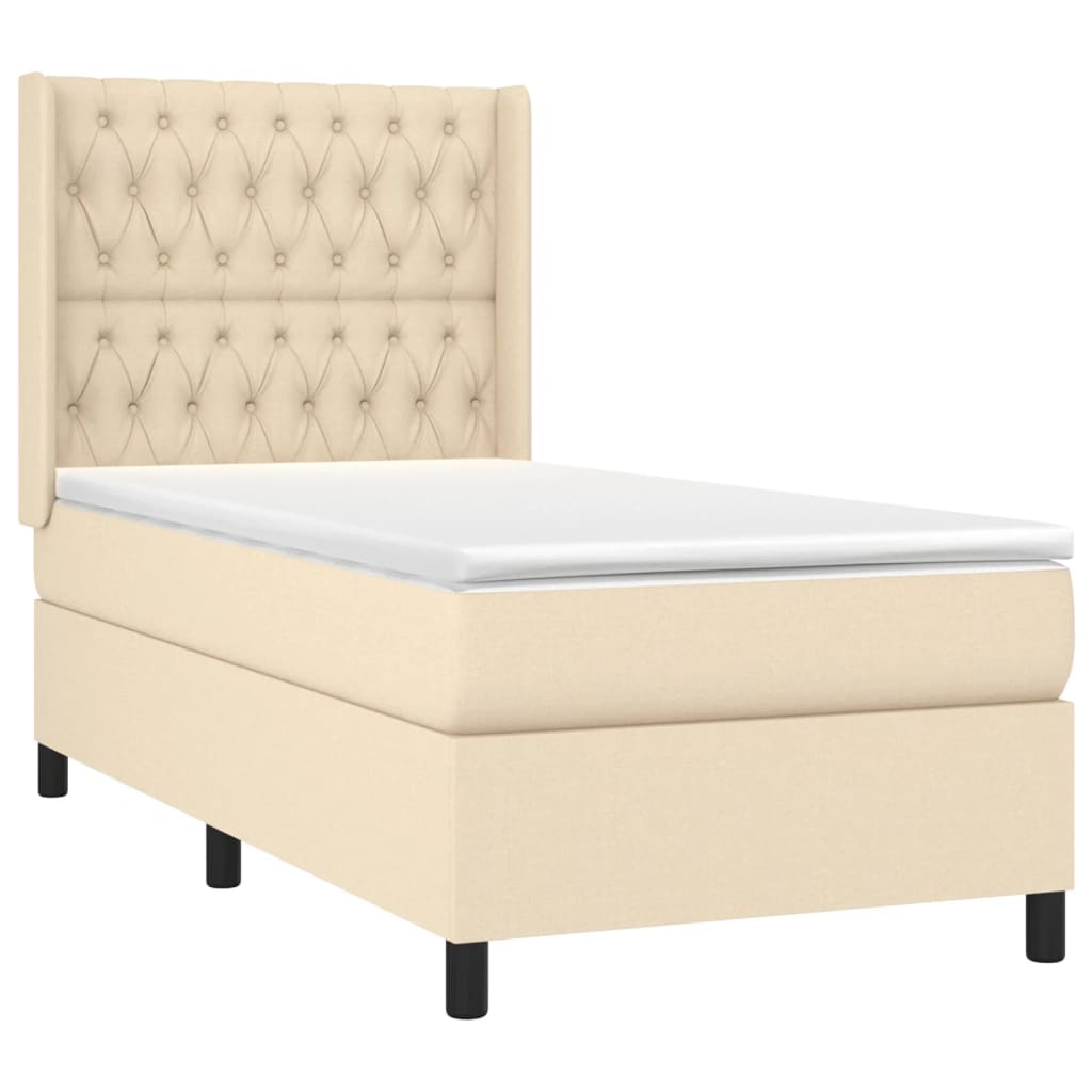 vidaXL Κρεβάτι Boxspring με Στρώμα Κρεμ 90x190 εκ.Υφασμάτινο