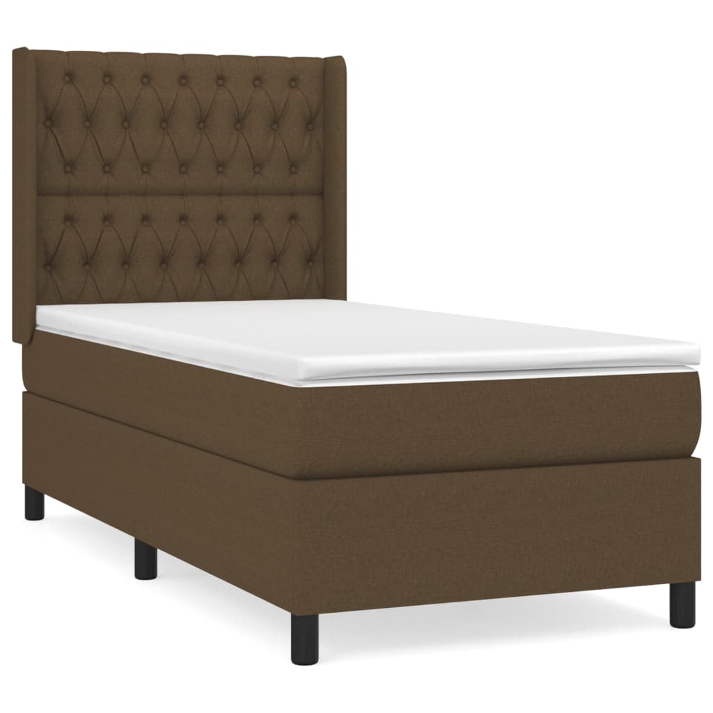 vidaXL Κρεβάτι Boxspring με Στρώμα Σκούρο Καφέ 90x200 εκ. Υφασμάτινο