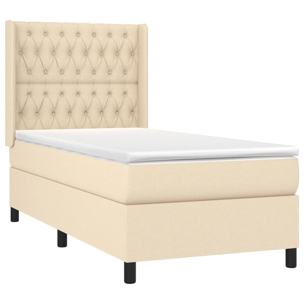 vidaXL Κρεβάτι Boxspring με Στρώμα Κρεμ 90x200 εκ.Υφασμάτινο