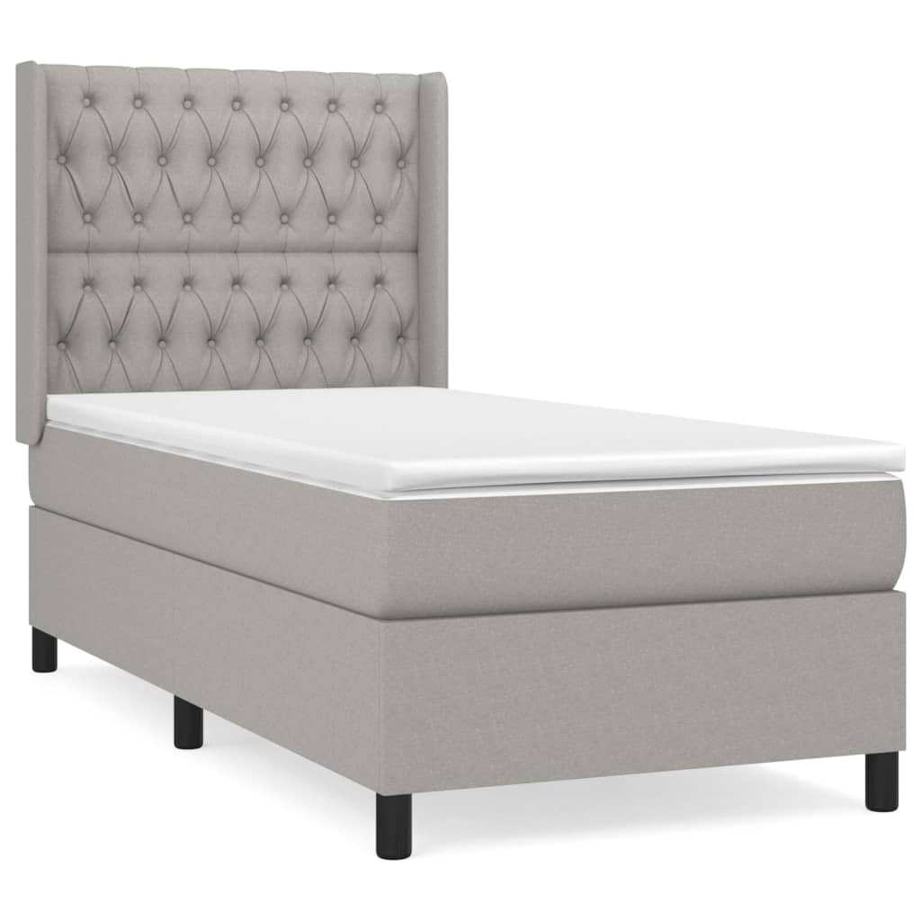 vidaXL Κρεβάτι Boxspring με Στρώμα Ανοιχτό Γκρι 100x200 εκ. Υφασμάτινο