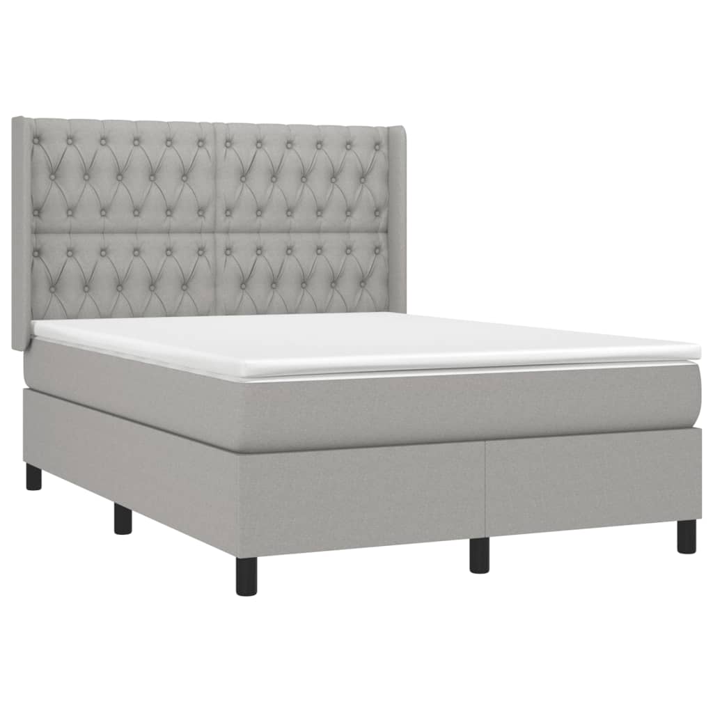 vidaXL Κρεβάτι Boxspring με Στρώμα Ανοιχτό Γκρι 140x190 εκ. Υφασμάτινο
