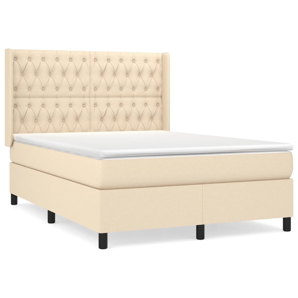 vidaXL Κρεβάτι Boxspring με Στρώμα Κρεμ 140x200 εκ. Υφασμάτινο