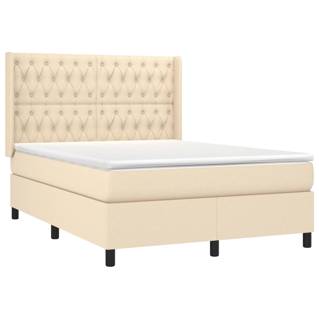 vidaXL Κρεβάτι Boxspring με Στρώμα Κρεμ 140x200 εκ. Υφασμάτινο