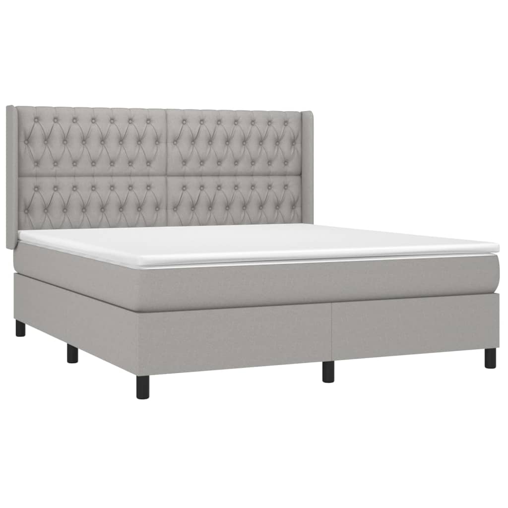 vidaXL Κρεβάτι Boxspring με Στρώμα Ανοιχτό Γκρι 180x200 εκ. Υφασμάτινο