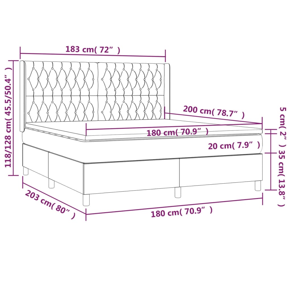 vidaXL Κρεβάτι Boxspring με Στρώμα Ανοιχτό Γκρι 180x200 εκ. Υφασμάτινο