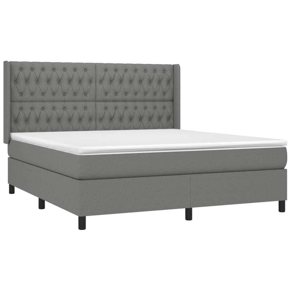 vidaXL Κρεβάτι Boxspring με Στρώμα Σκούρο Γκρι 180x200 εκ Υφασμάτιν