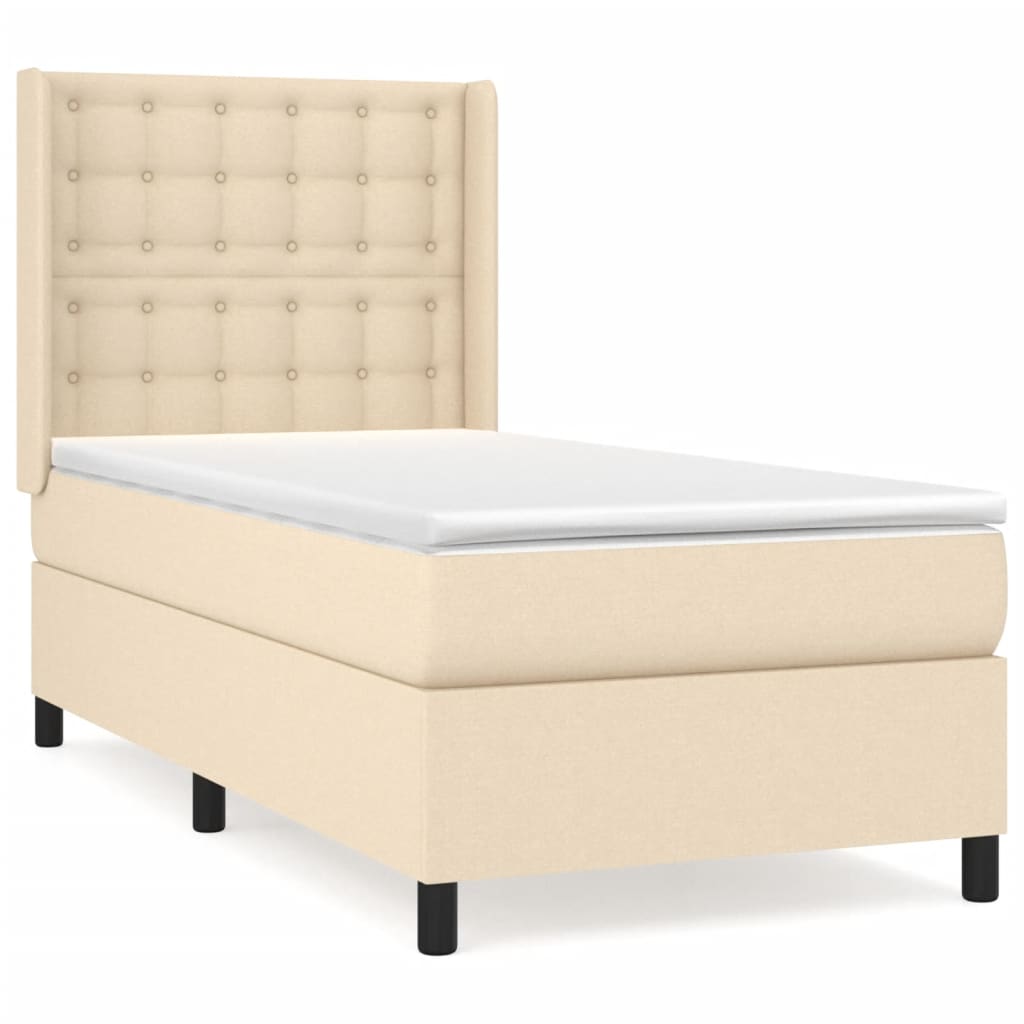 vidaXL Κρεβάτι Boxspring με Στρώμα Κρεμ 90x200 εκ.Υφασμάτινο