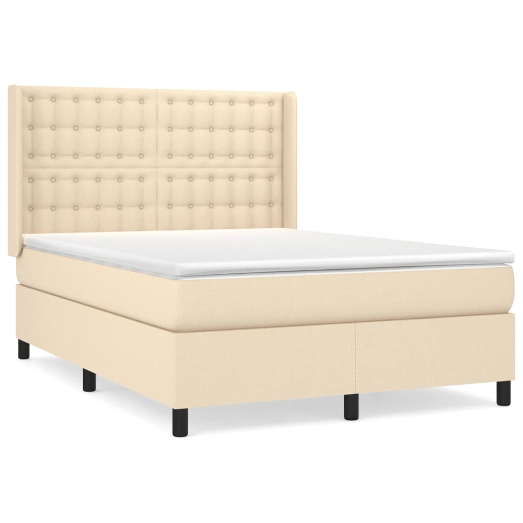 vidaXL Κρεβάτι Boxspring με Στρώμα Κρεμ 140x200 εκ. Υφασμάτινο