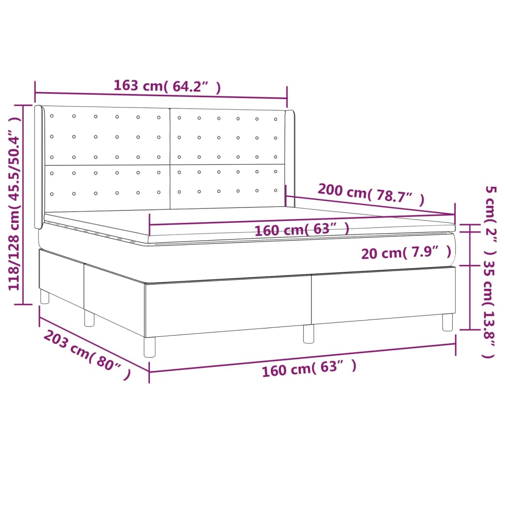 vidaXL Κρεβάτι Boxspring με Στρώμα Σκούρο Γκρι 160x200 εκ Υφασμάτινο