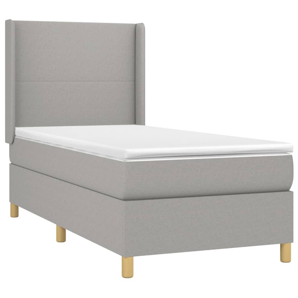 vidaXL Κρεβάτι Boxspring με Στρώμα Ανοιχτό Γκρι 90x190 εκ. Υφασμάτινο