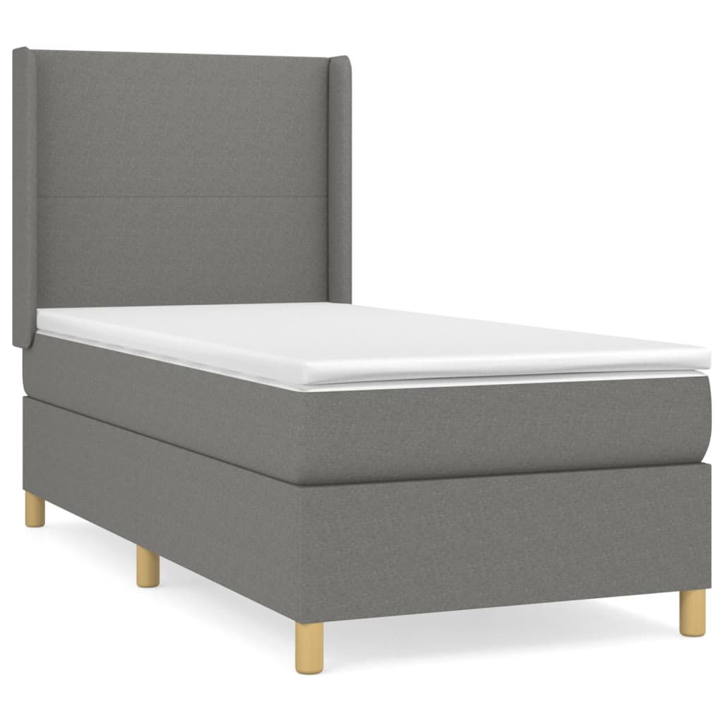 vidaXL Κρεβάτι Boxspring με Στρώμα Σκούρο Γκρι 90x200 εκ. Υφασμάτινο