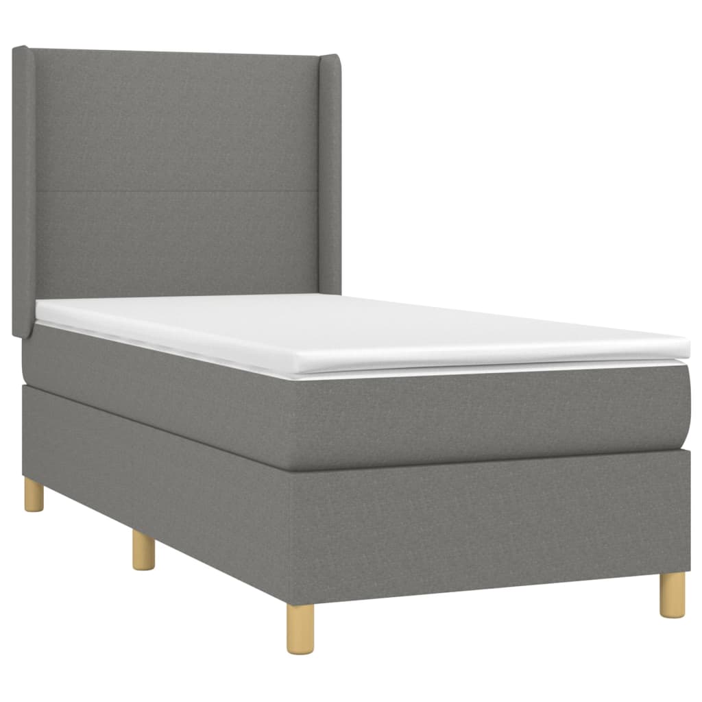 vidaXL Κρεβάτι Boxspring με Στρώμα Σκούρο Γκρι 90x200 εκ. Υφασμάτινο
