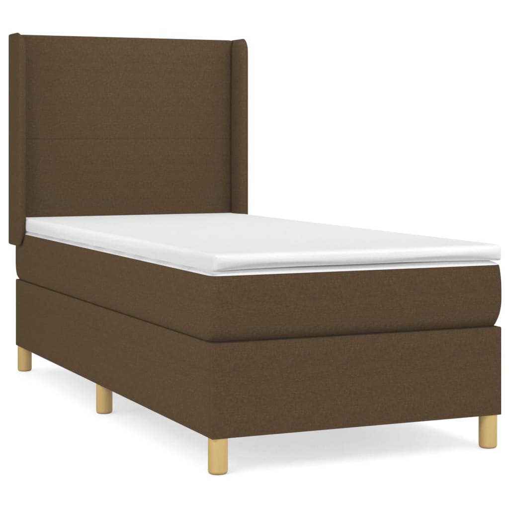 vidaXL Κρεβάτι Boxspring με Στρώμα Σκούρο Καφέ 90x200 εκ. Υφασμάτινο