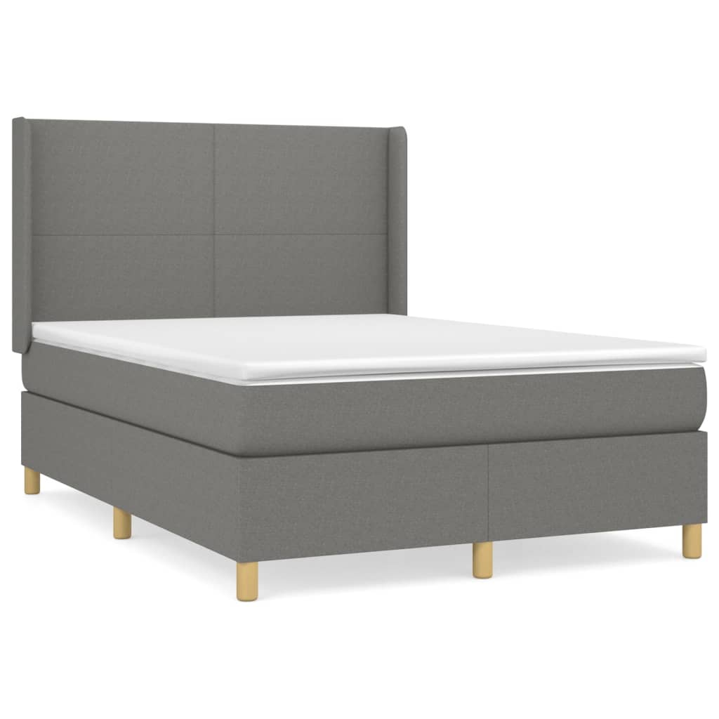 vidaXL Κρεβάτι Boxspring με Στρώμα Σκούρο Γκρι 140x190 εκ. Υφασμάτινο