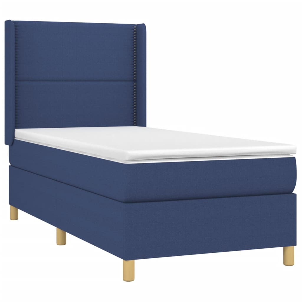 vidaXL Κρεβάτι Boxspring με Στρώμα Μπλε 90x190 εκ.Υφασμάτινο