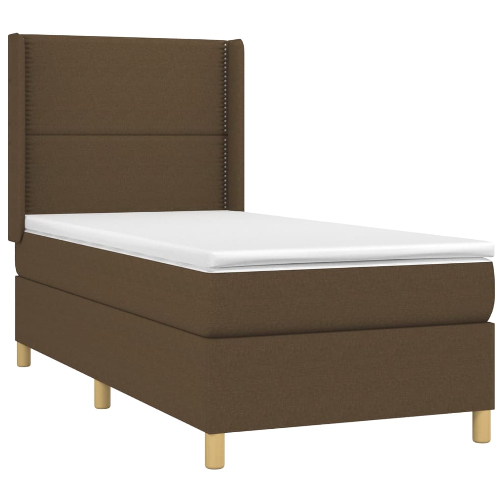 vidaXL Κρεβάτι Boxspring με Στρώμα Σκούρο Καφέ 90x200 εκ. Υφασμάτινο