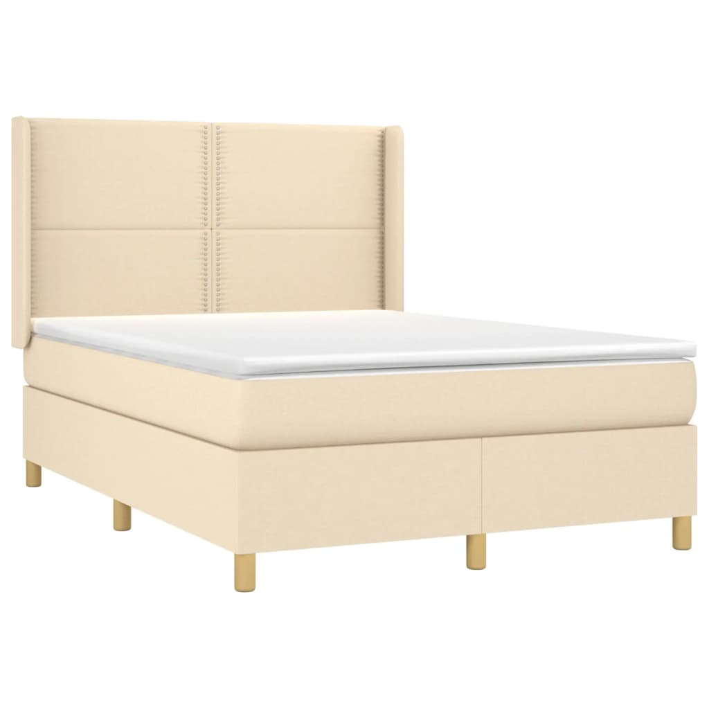 vidaXL Κρεβάτι Boxspring με Στρώμα Κρεμ 140x200 εκ. Υφασμάτινο