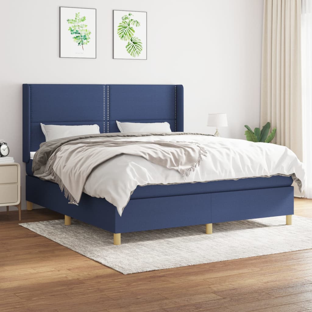 vidaXL Κρεβάτι Boxspring με Στρώμα Μπλε 180x200 εκ. Υφασμάτινο