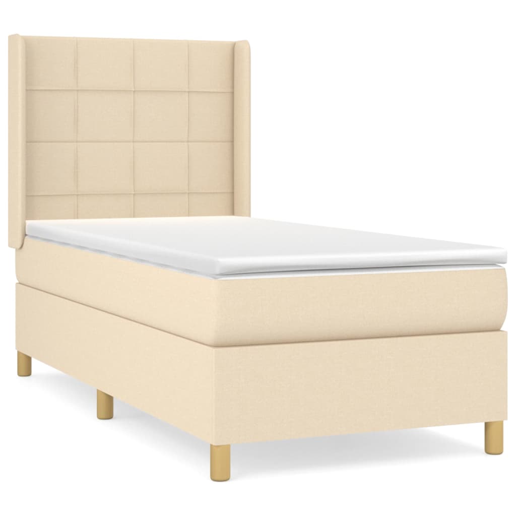 vidaXL Κρεβάτι Boxspring με Στρώμα Κρεμ 90x190 εκ.Υφασμάτινο