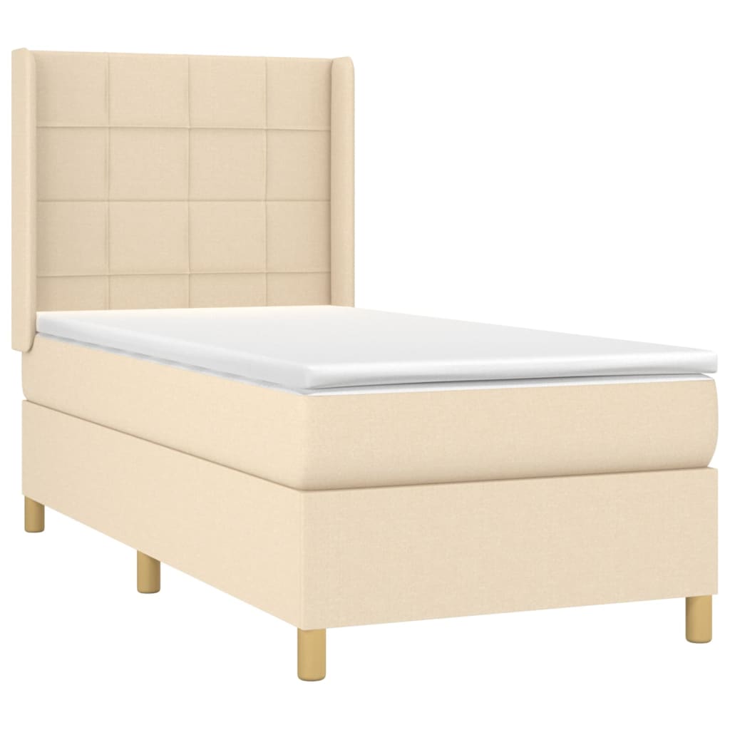vidaXL Κρεβάτι Boxspring με Στρώμα Κρεμ 90x190 εκ.Υφασμάτινο