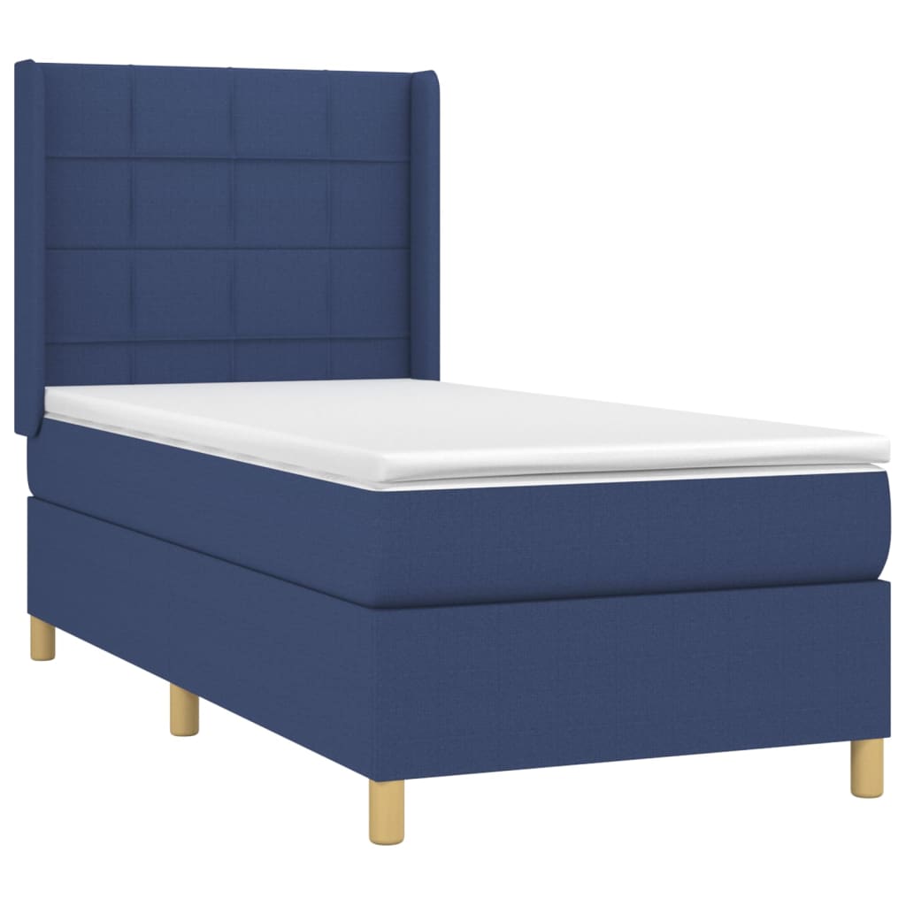 vidaXL Κρεβάτι Boxspring με Στρώμα Μπλε 90x190 εκ.Υφασμάτινο