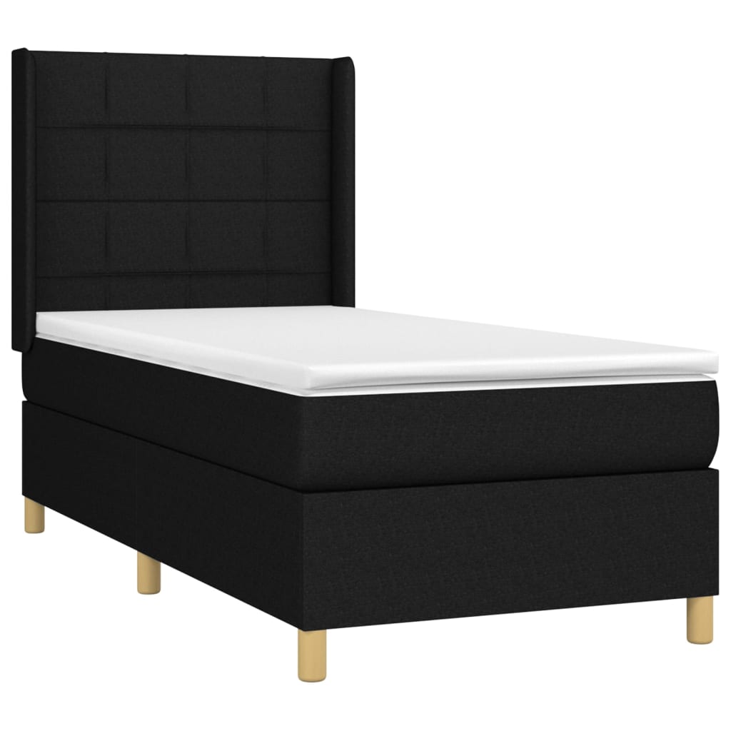 vidaXL Κρεβάτι Boxspring με Στρώμα Μαύρο 90x200 εκ. Υφασμάτινο