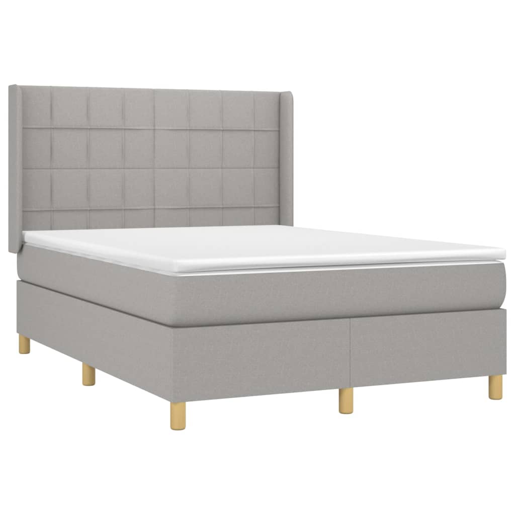 vidaXL Κρεβάτι Boxspring με Στρώμα Ανοιχτό Γκρι 140x190 εκ. Υφασμάτινο