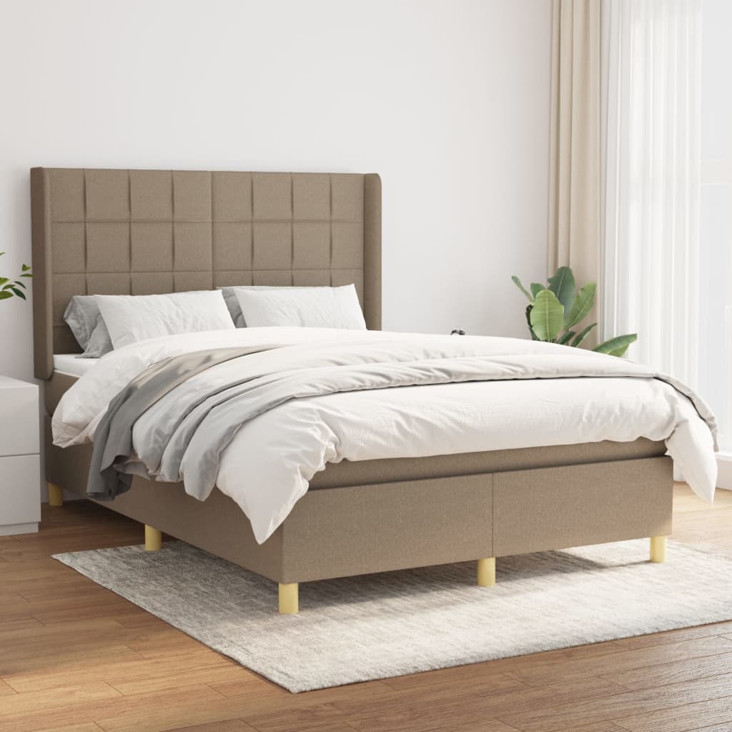 vidaXL Κρεβάτι Boxspring με Στρώμα Taupe 140x190 εκ. Υφασμάτινο