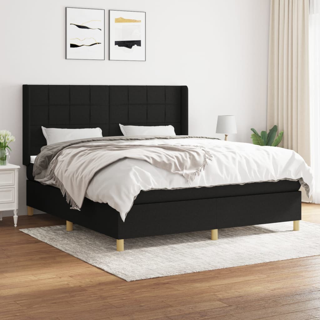 vidaXL Κρεβάτι Boxspring με Στρώμα Μαύρο 160x200 εκ. Υφασμάτινο