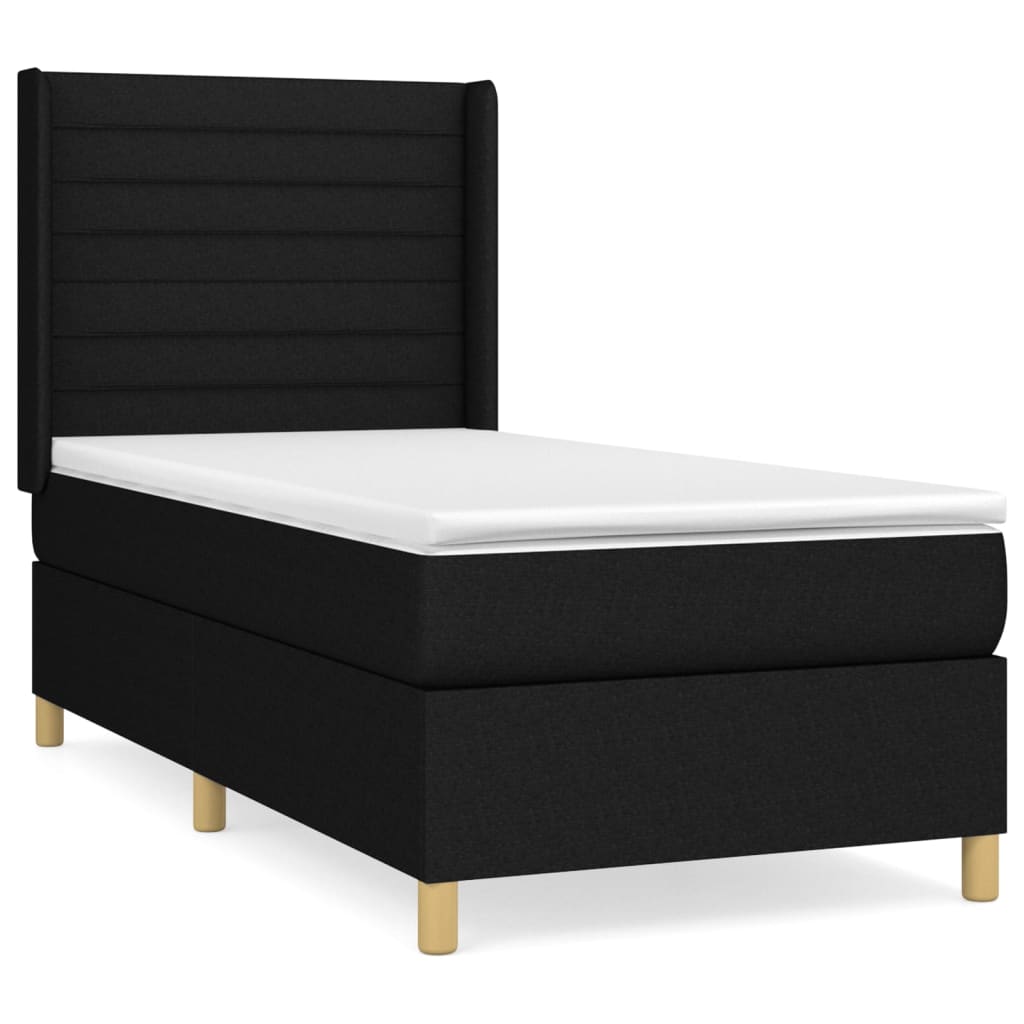 vidaXL Κρεβάτι Boxspring με Στρώμα Μαύρο 90x190 εκ.Υφασμάτινο