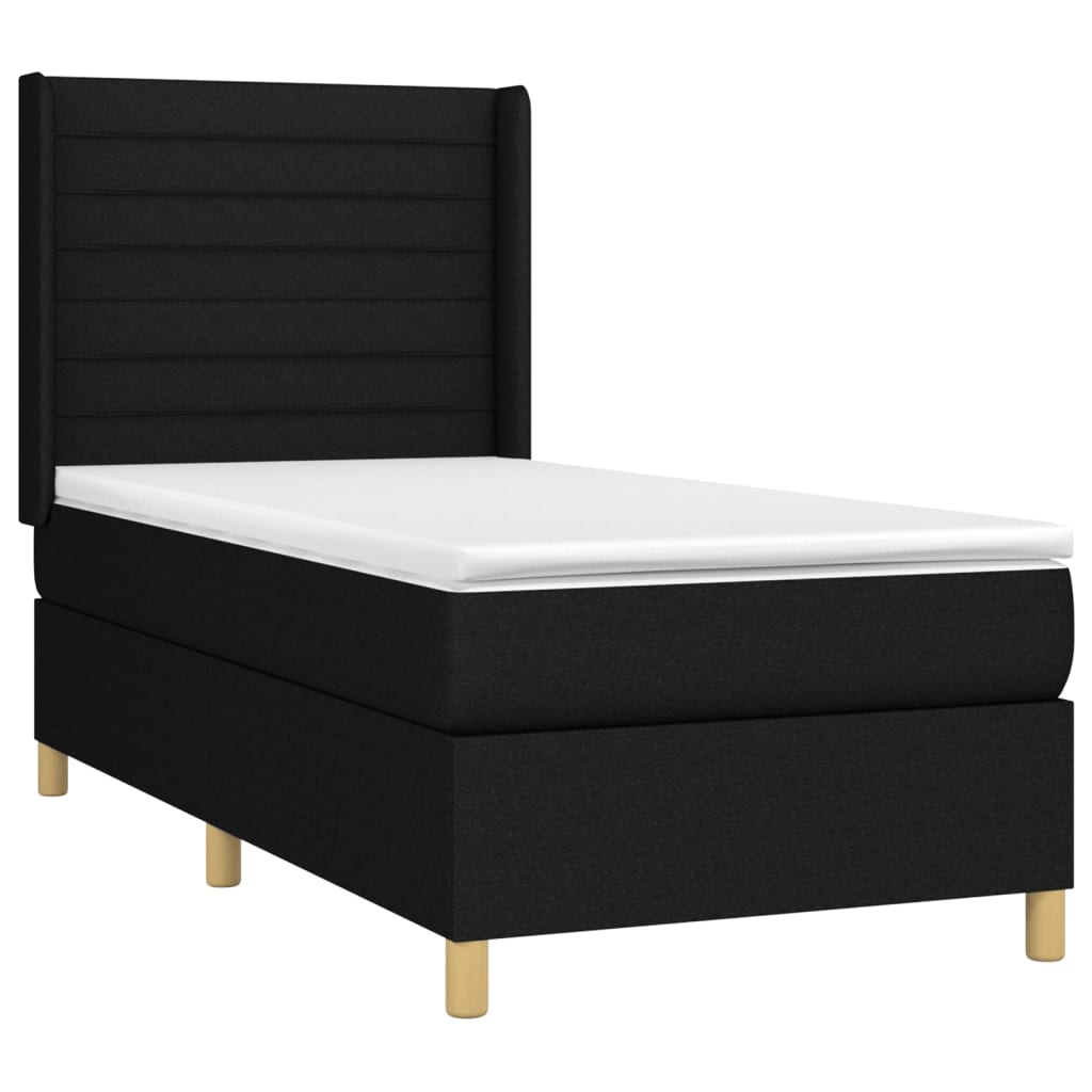 vidaXL Κρεβάτι Boxspring με Στρώμα Μαύρο 90x190 εκ.Υφασμάτινο
