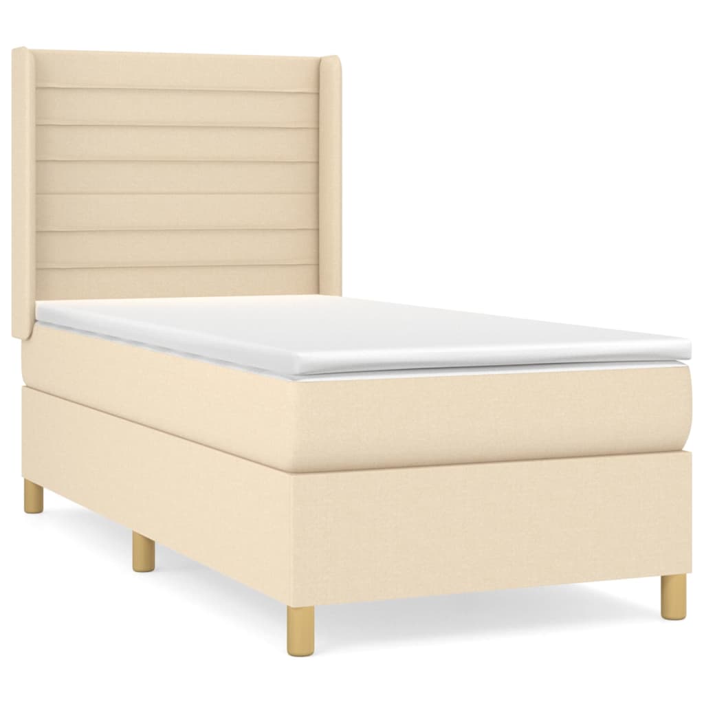vidaXL Κρεβάτι Boxspring με Στρώμα Κρεμ 90x200 εκ.Υφασμάτινο