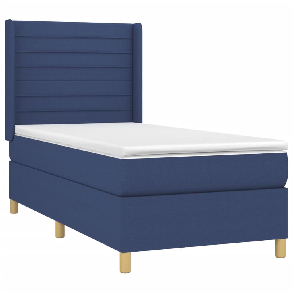 vidaXL Κρεβάτι Boxspring με Στρώμα Μπλε 90x200 εκ.Υφασμάτινο
