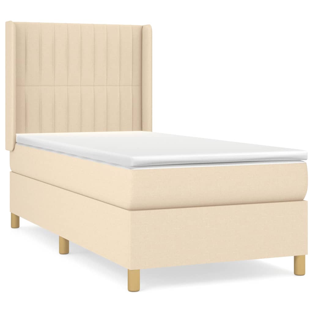 vidaXL Κρεβάτι Boxspring με Στρώμα Κρεμ 90x200 εκ.Υφασμάτινο