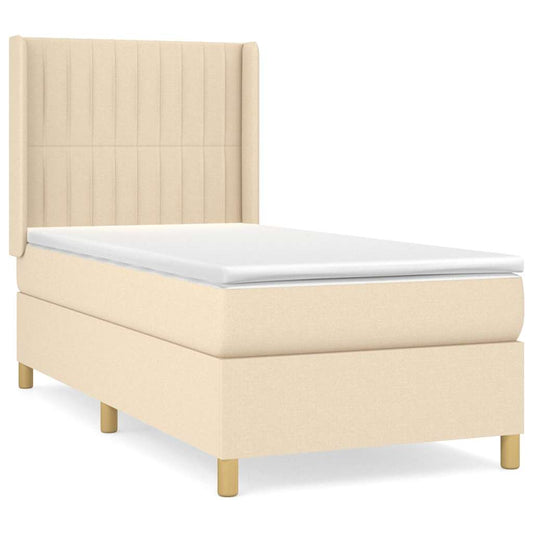 vidaXL Κρεβάτι Boxspring με Στρώμα Κρεμ 90x200 εκ.Υφασμάτινο