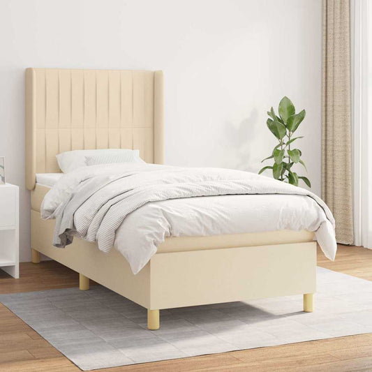 vidaXL Κρεβάτι Boxspring με Στρώμα Κρεμ 90x200 εκ.Υφασμάτινο