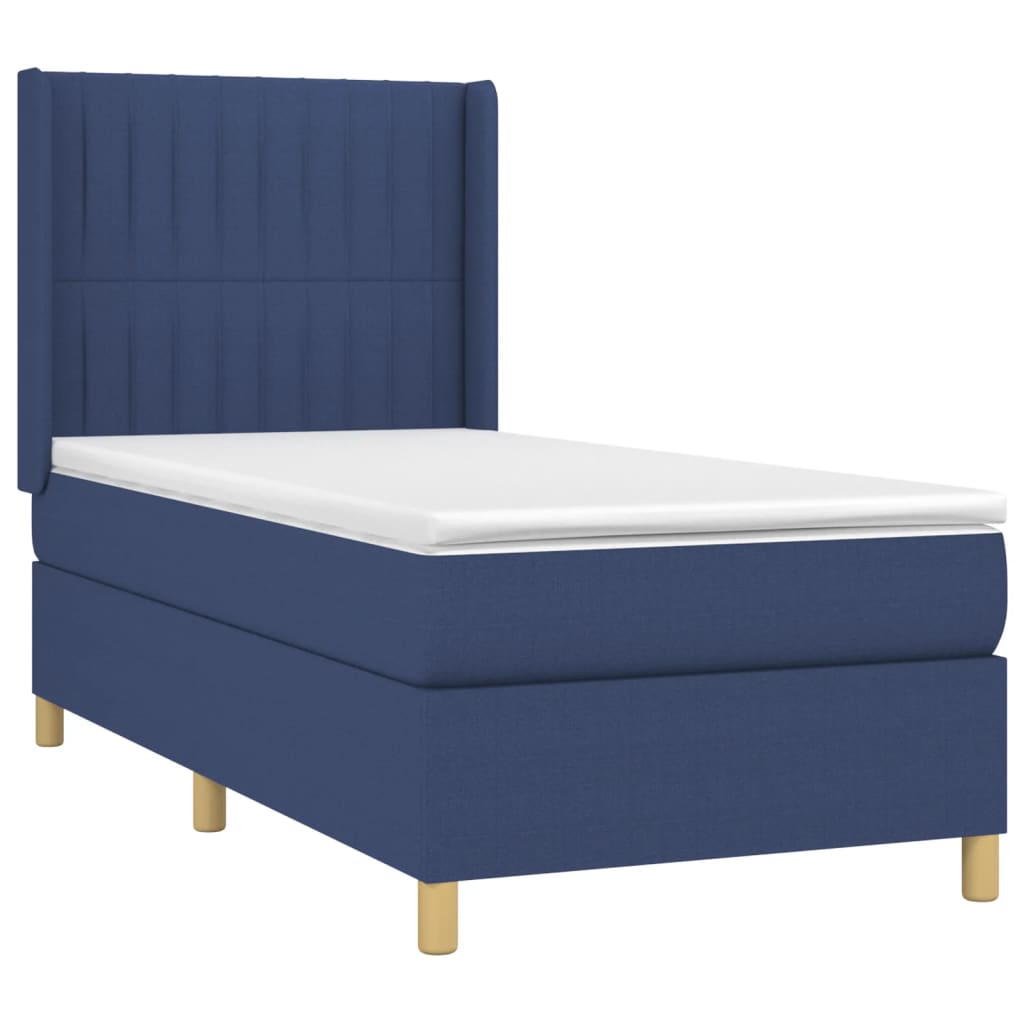 vidaXL Κρεβάτι Boxspring με Στρώμα Μπλε 90x200 εκ.Υφασμάτινο
