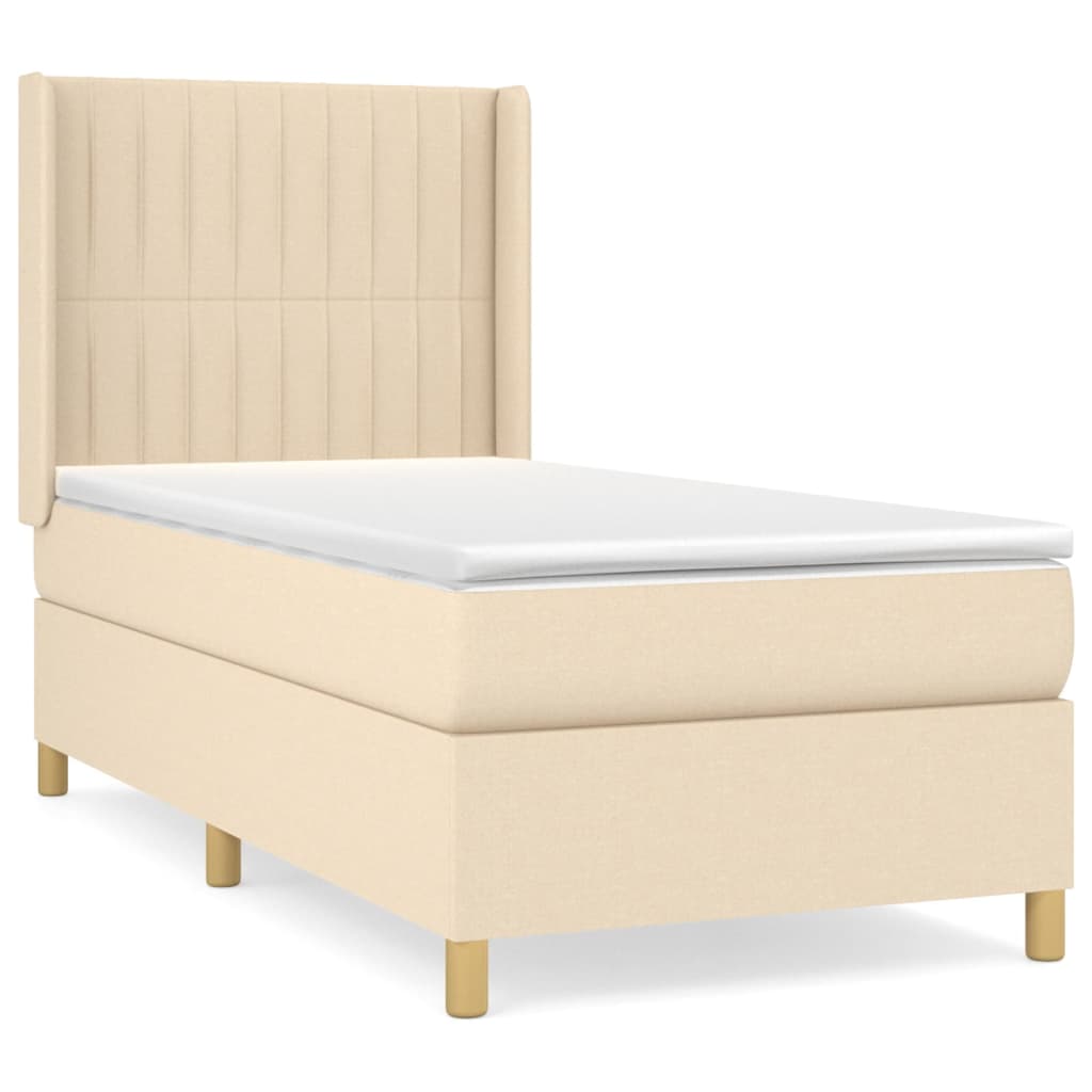 vidaXL Κρεβάτι Boxspring με Στρώμα Κρεμ 100 x 200 εκ. Υφασμάτινο