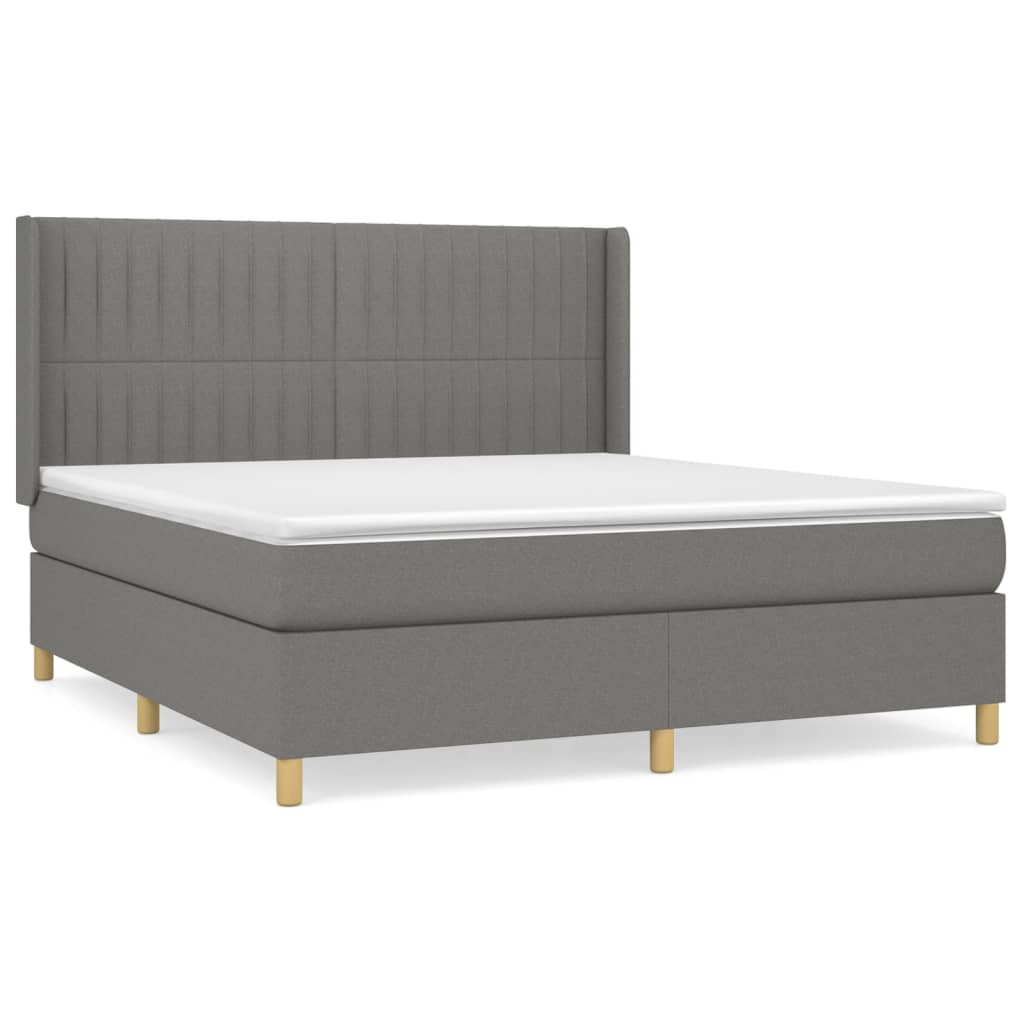 vidaXL Κρεβάτι Boxspring με Στρώμα Σκούρο Γκρι 180x200 εκ Υφασμάτιν
