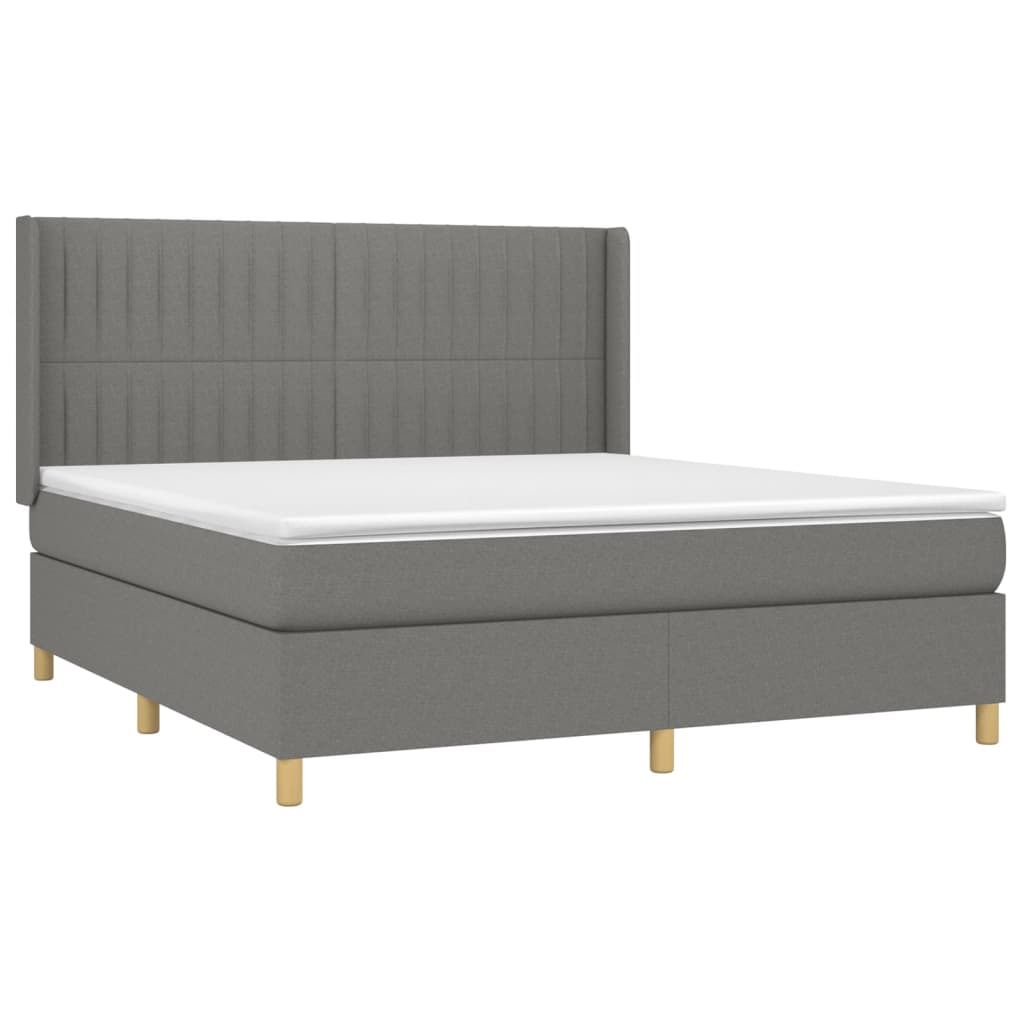 vidaXL Κρεβάτι Boxspring με Στρώμα Σκούρο Γκρι 180x200 εκ Υφασμάτιν