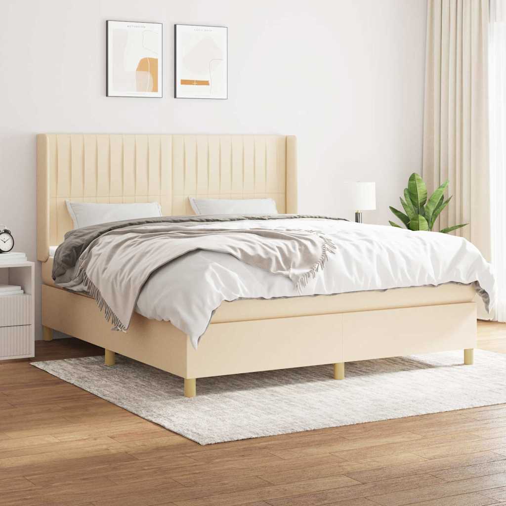vidaXL Κρεβάτι Boxspring με Στρώμα Κρεμ 180x200 εκ. Υφασμάτινο