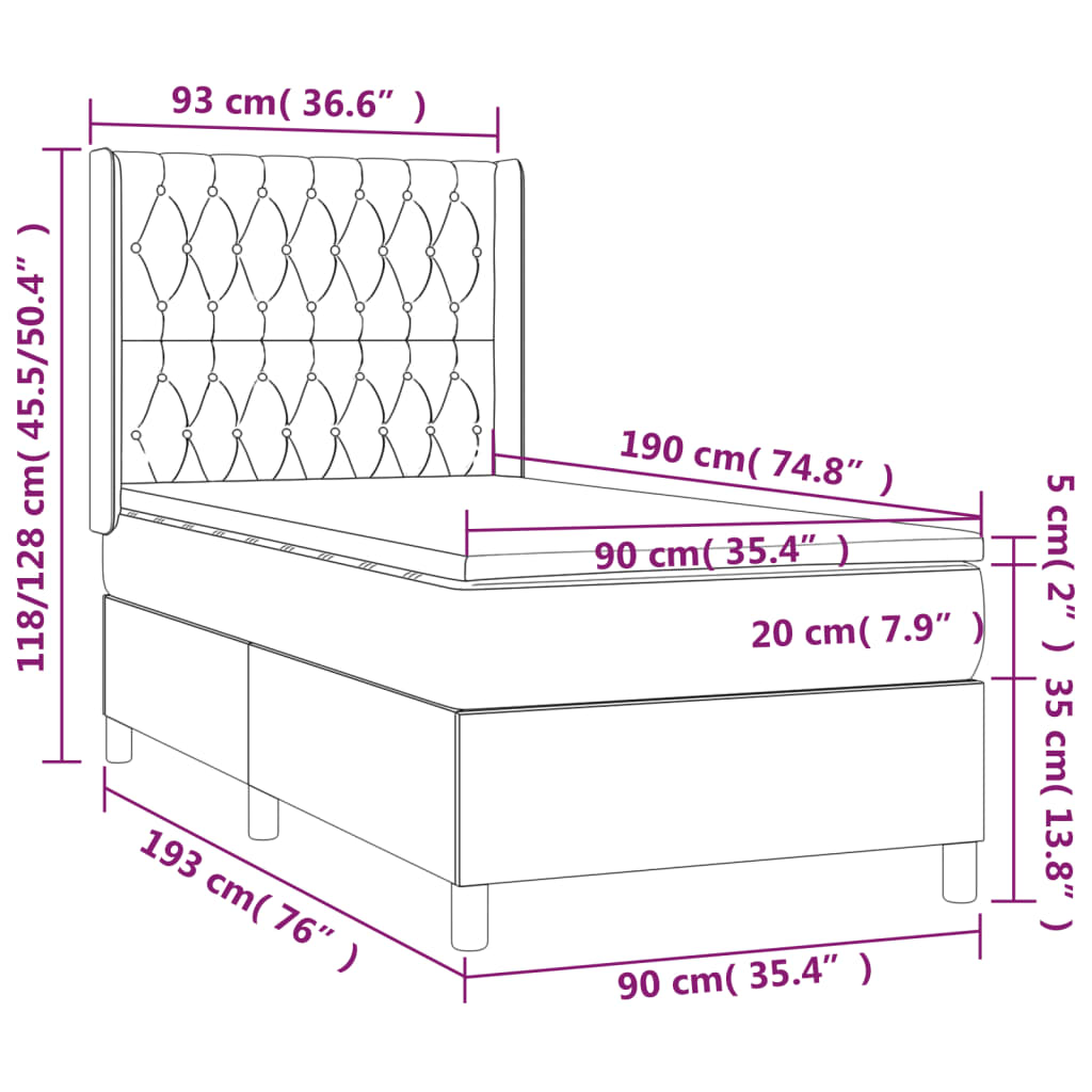 vidaXL Κρεβάτι Boxspring με Στρώμα Ανοιχτό Γκρι 90x190 εκ. Υφασμάτινο