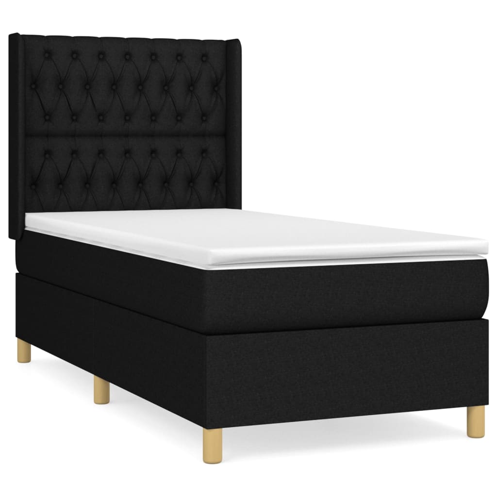 vidaXL Κρεβάτι Boxspring με Στρώμα Μαύρο 90x190 εκ.Υφασμάτινο