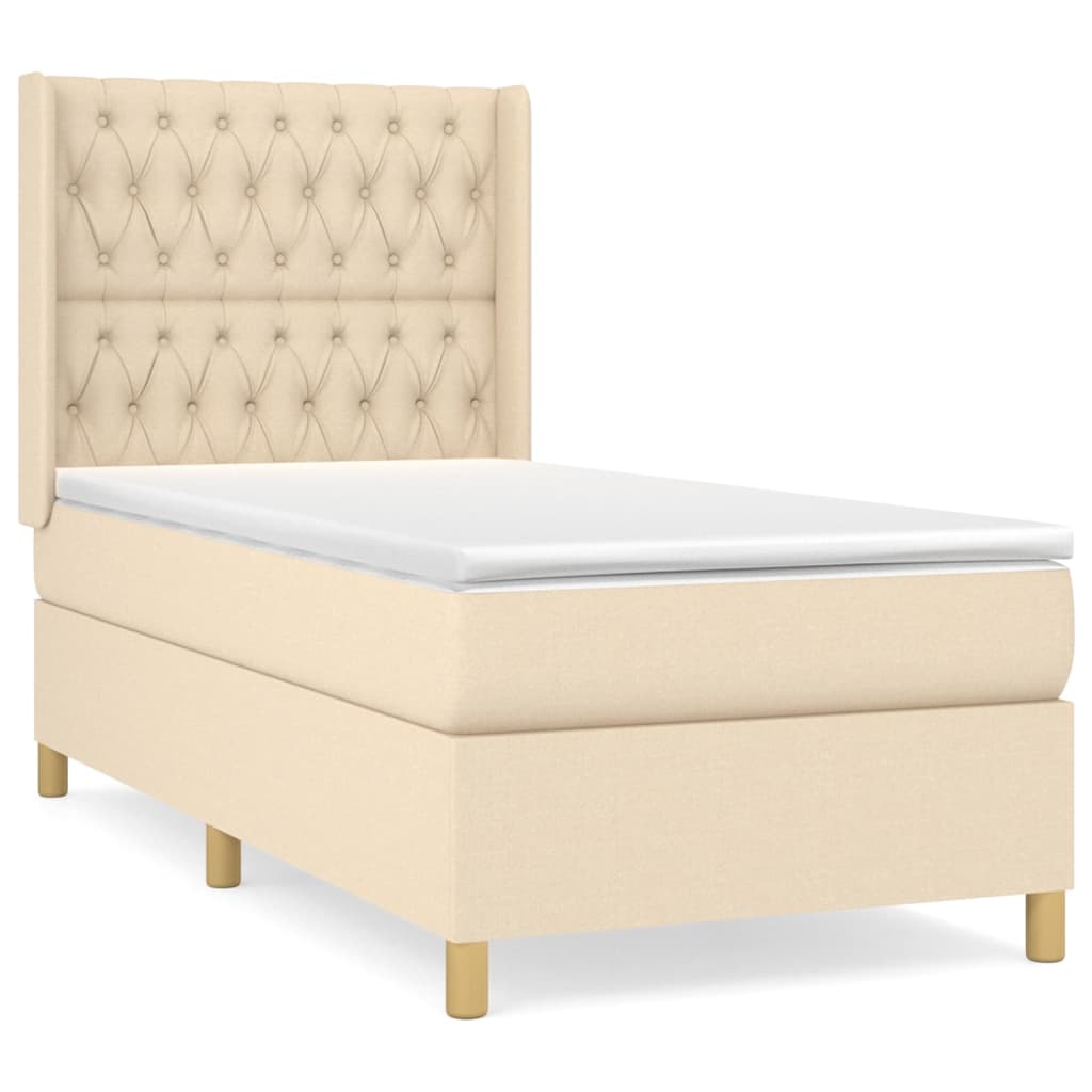 vidaXL Κρεβάτι Boxspring με Στρώμα Κρεμ 90x190 εκ.Υφασμάτινο