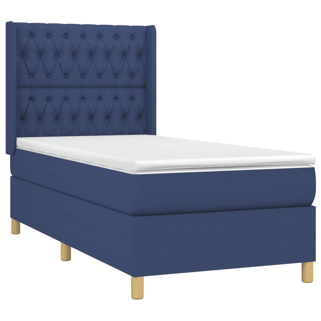 vidaXL Κρεβάτι Boxspring με Στρώμα Μπλε 90x200 εκ.Υφασμάτινο