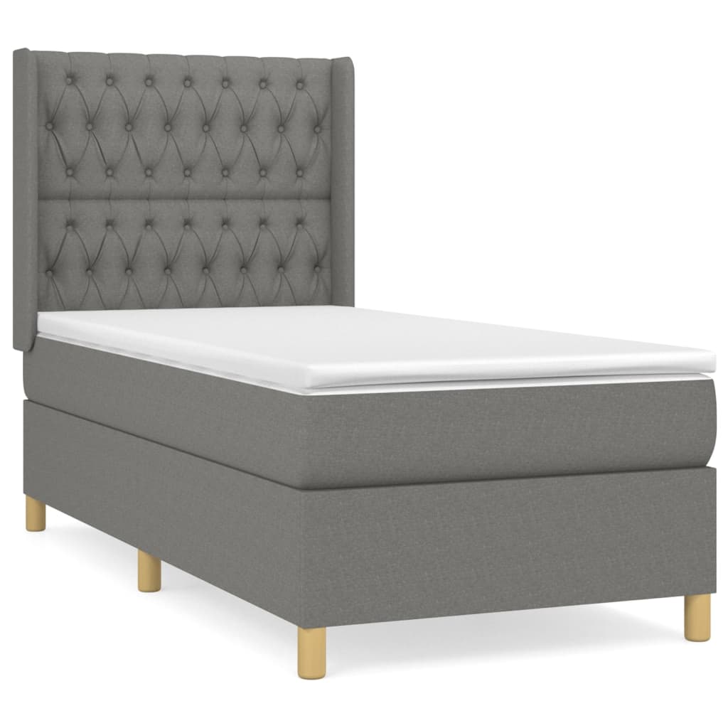 vidaXL Κρεβάτι Boxspring με Στρώμα Σκούρο Γκρι 100x200 εκ. Υφασμάτινο