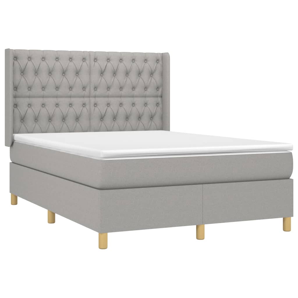 vidaXL Κρεβάτι Boxspring με Στρώμα Ανοιχτό Γκρι 140x200 εκ. Υφασμάτινο